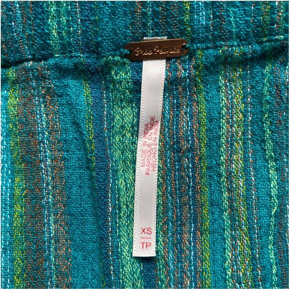 Free People Harem Pants XS Teal Woven Stripe Drop Crotch Boho Festival - Picture 9 of 10